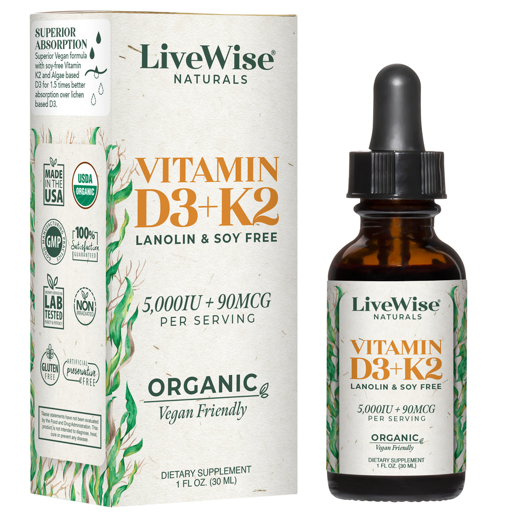 Vitamin D3+K2 Drops – Lanolin & Soy Free, Vegan Friendly (1,000IU - 10,000IU)