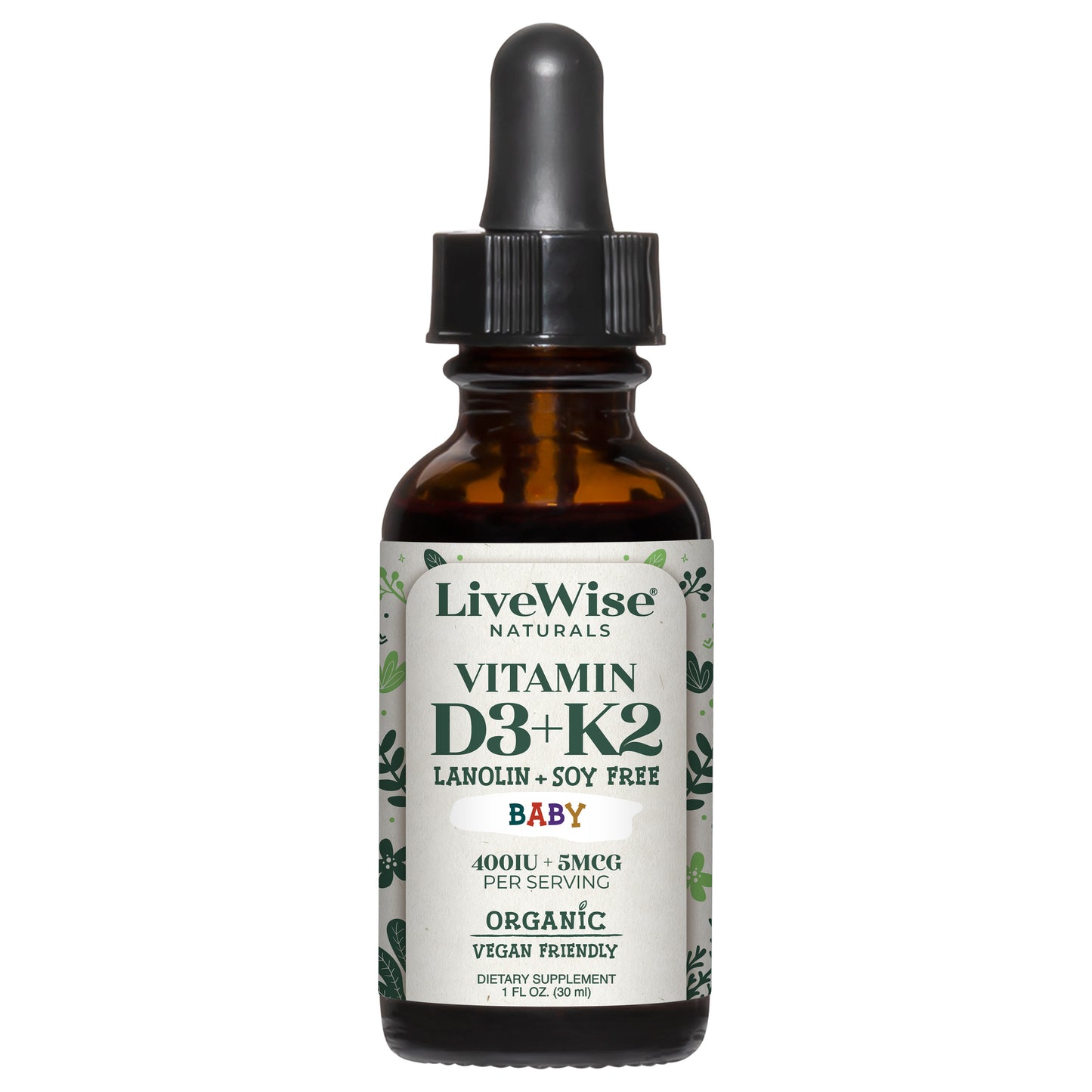 Vitamin D3+K2(MK-7) Liquid Drops - For Infants and Toddlers, - Vegan Friendly