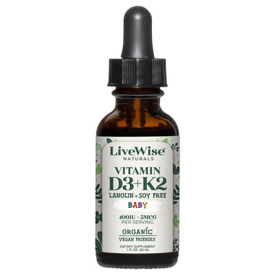 Baby Vitamin D3+K2(MK-7) Liquid Drops -  For Infants, Toddlers, and Children - Vegan Friendly