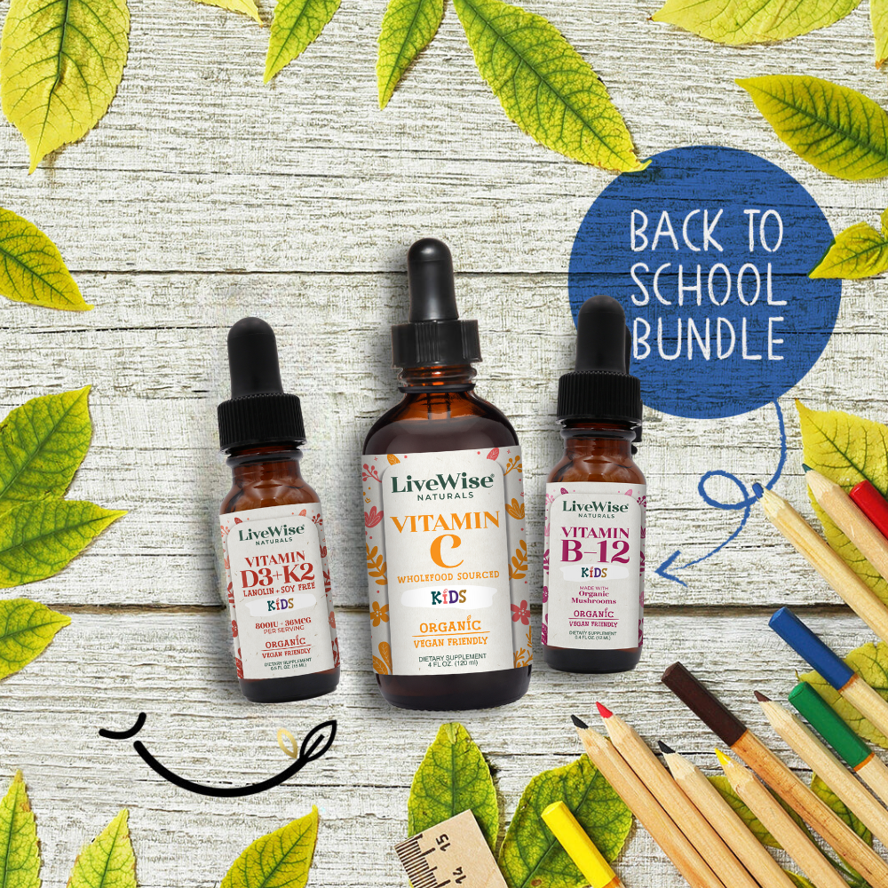 Back to School Bundle – Vitamin D3+K2, B12 & Omega-3 Drops for Kids' Immune & Brain Support