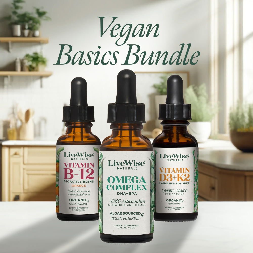 Vegan Essentials Set – Vitamin D3+K2, B12 & Omega-3 for Bone, Heart & Brain Health